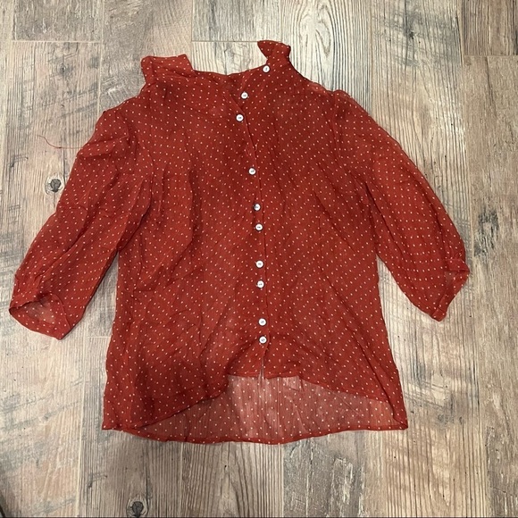 NATHALIE Seaver Women’s Red Poka Dot Blouse Size 2 - Picture 1 of 6